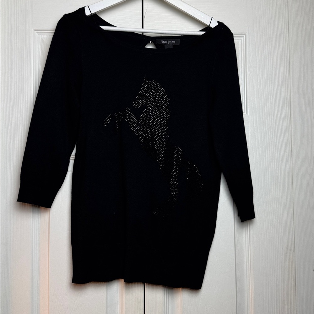 White House Black Market Black Sweater with Horse Design